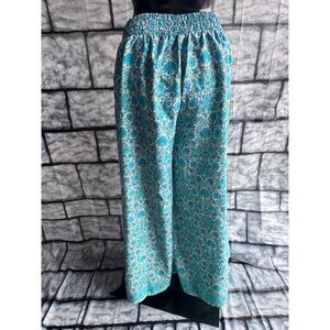 Noni Australia - Women's Small Boho Hippy Teal Floral Viscose Flowy Summer Pants